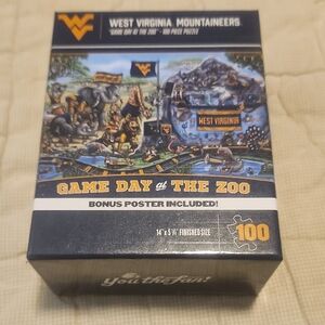 WVU Mountaineers Game Day Puzzle - 100 Pieces With Bonus Poster. NIB 14 in X 5